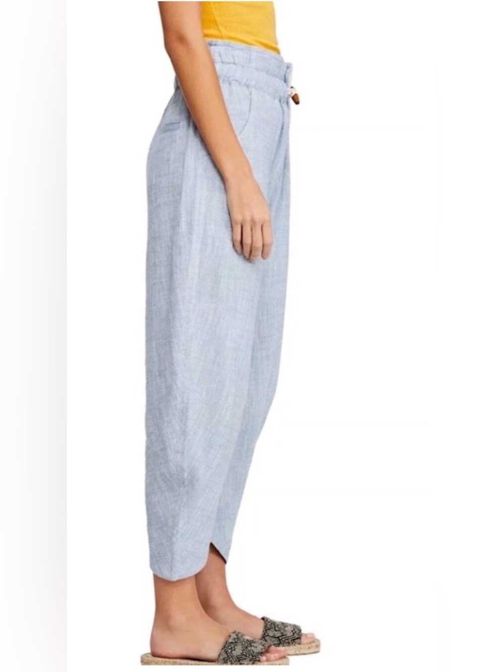 Free People Paradise Linen Blend Chambray Ankle/Crop Pants Size XS Coastal Beach - Picture 3 of 15